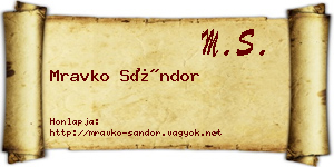 Mravko Sándor névjegykártya